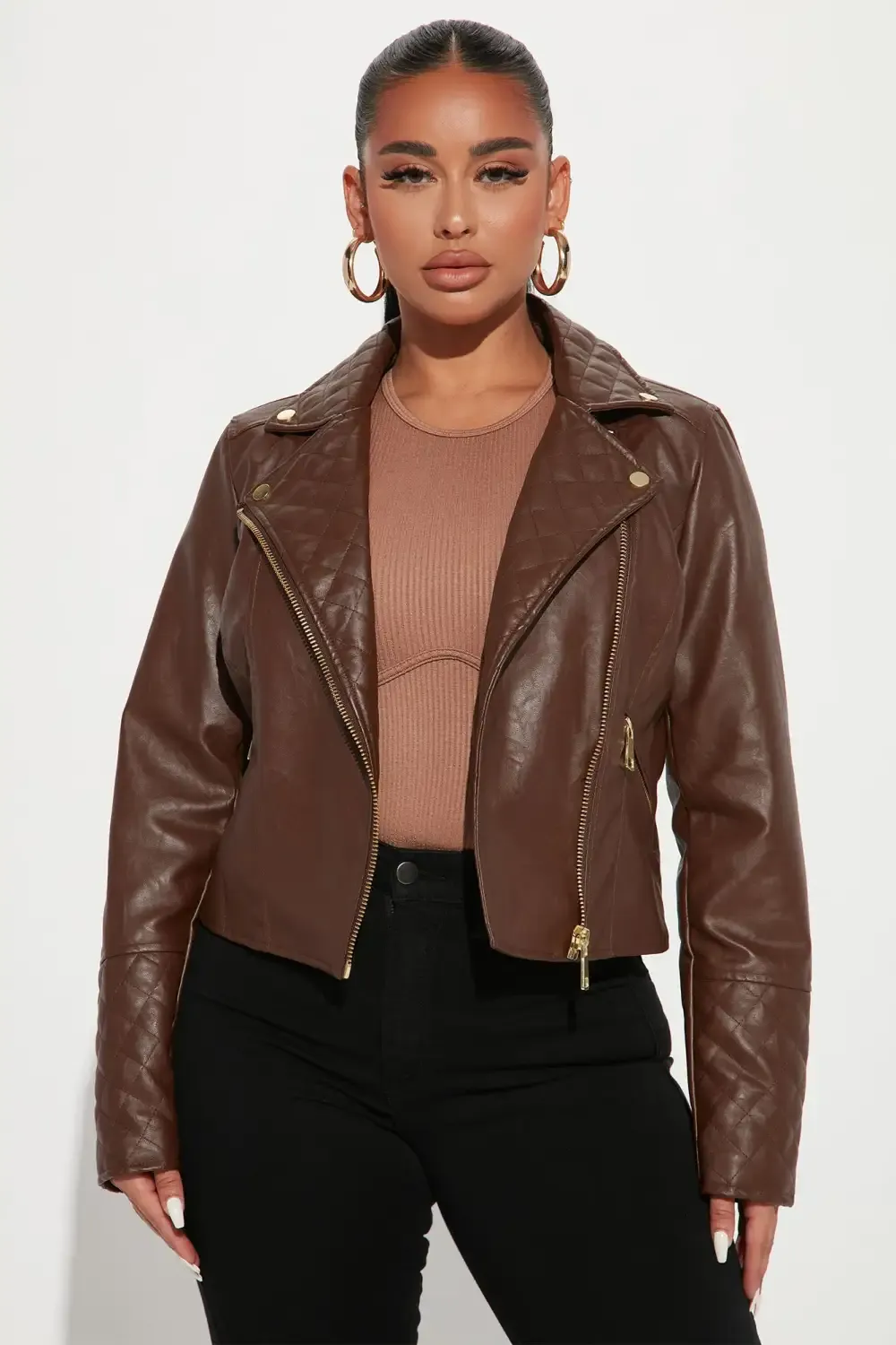 Out For A Ride Vegan Leather Moto Jacket - Brown