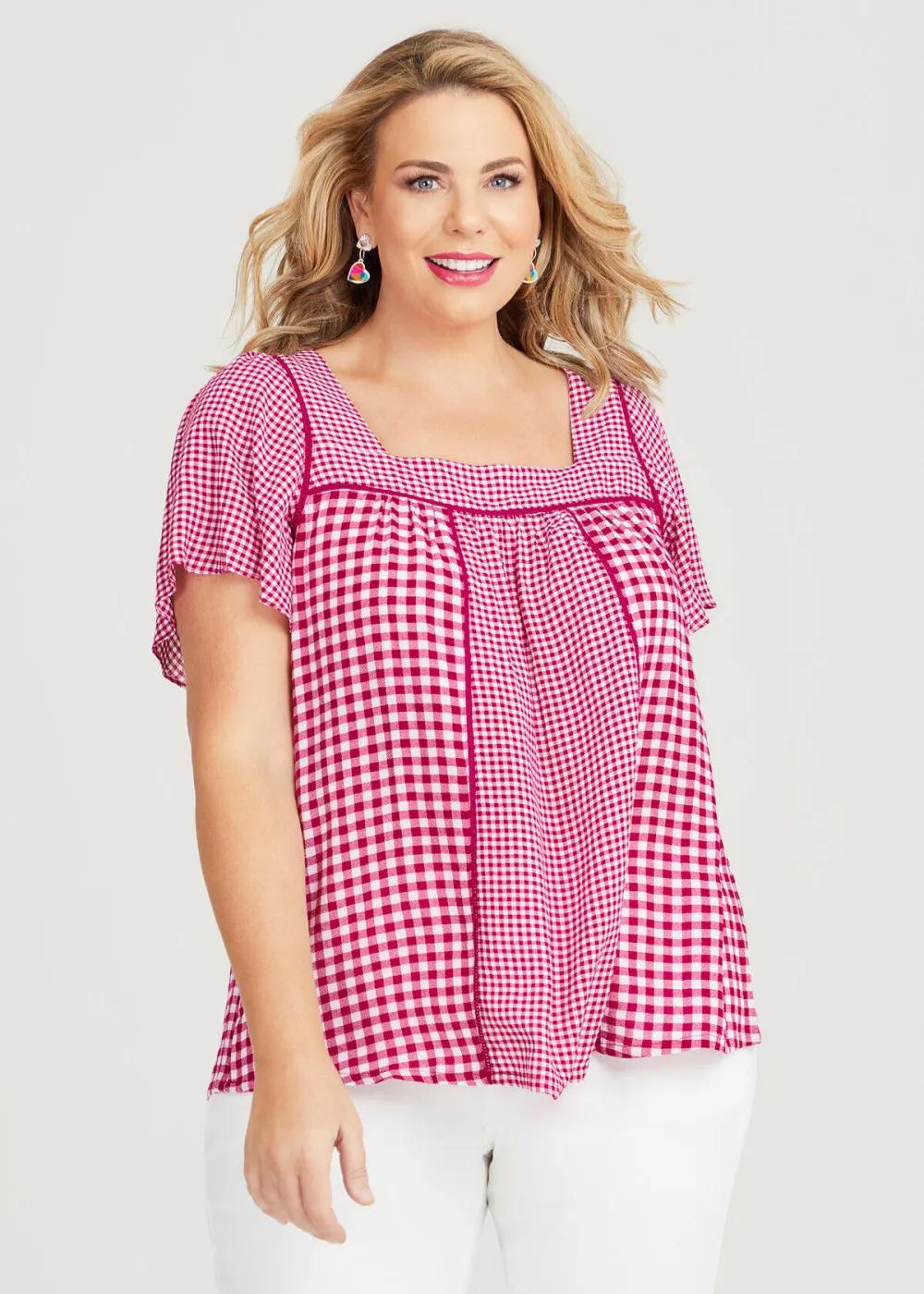Natural Spliced Gingham Top