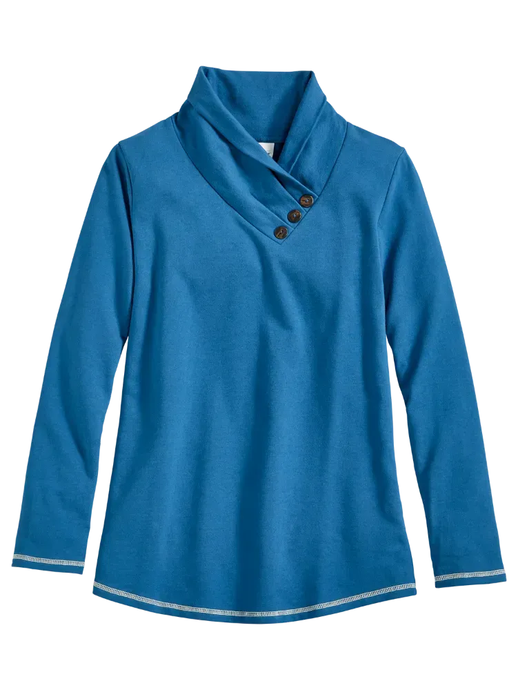 Soft Cotton Terry Cowl-Neck Top