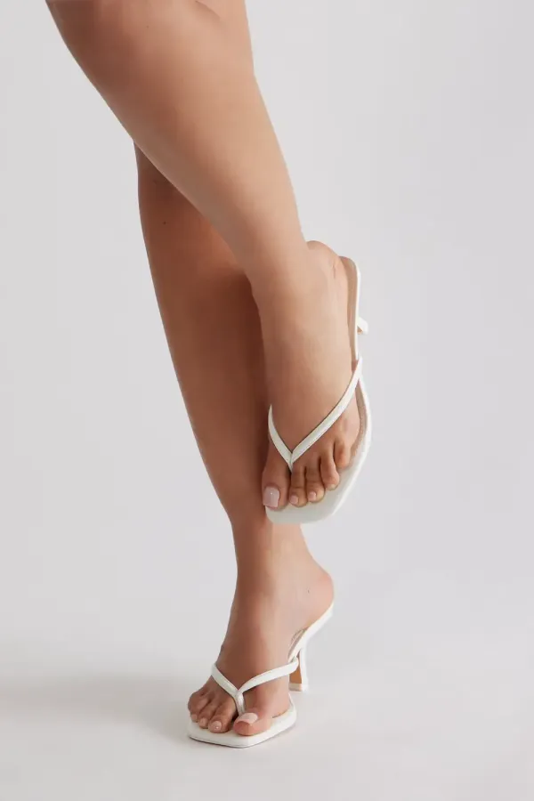 Yasmin Faux Leather Thong Heel Mules  - White