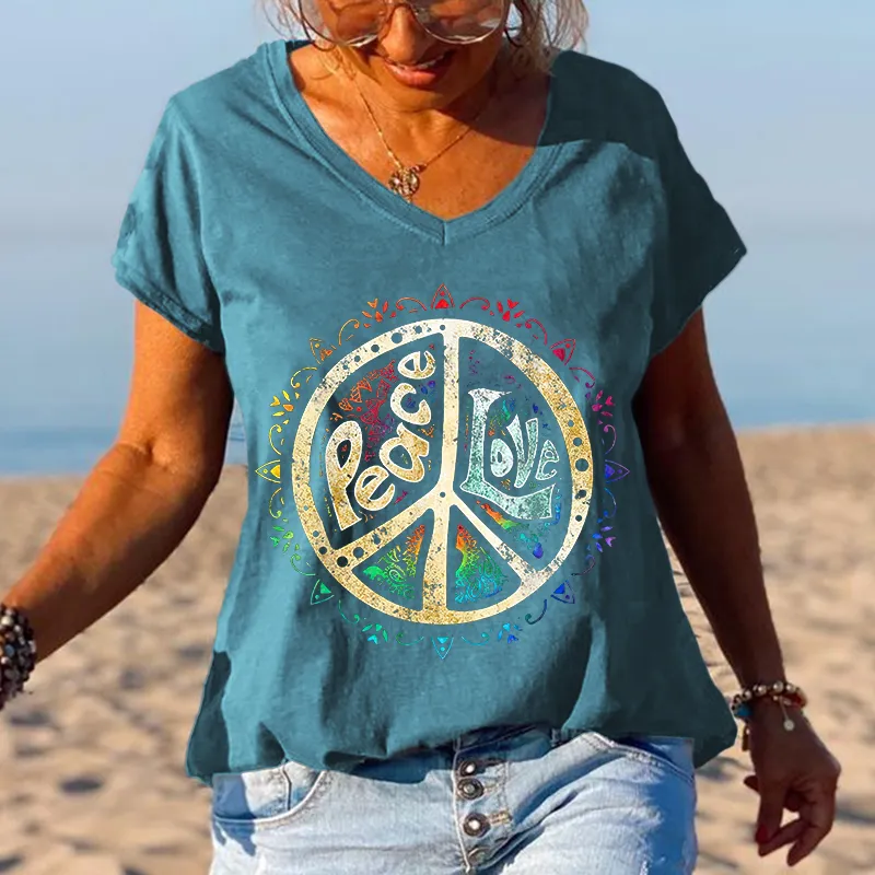 Ladies Peace Love Mandala Printed Graphic Tees