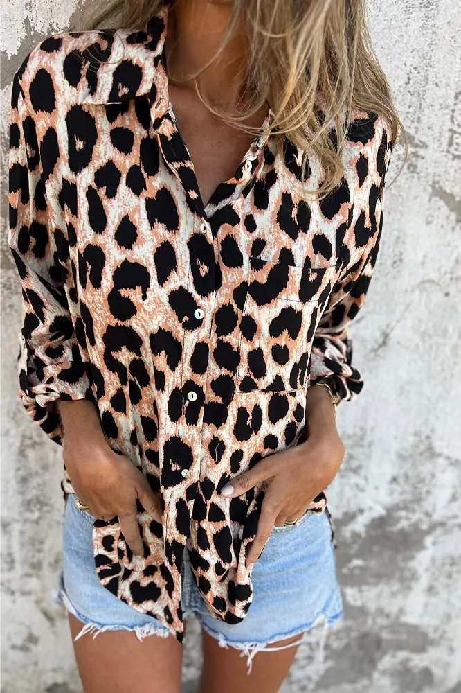 Women's leopard print casual loose shirt
