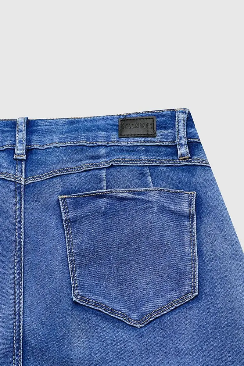 Ripped Double Button Wash Stretchy High Waist Skinny Jeans