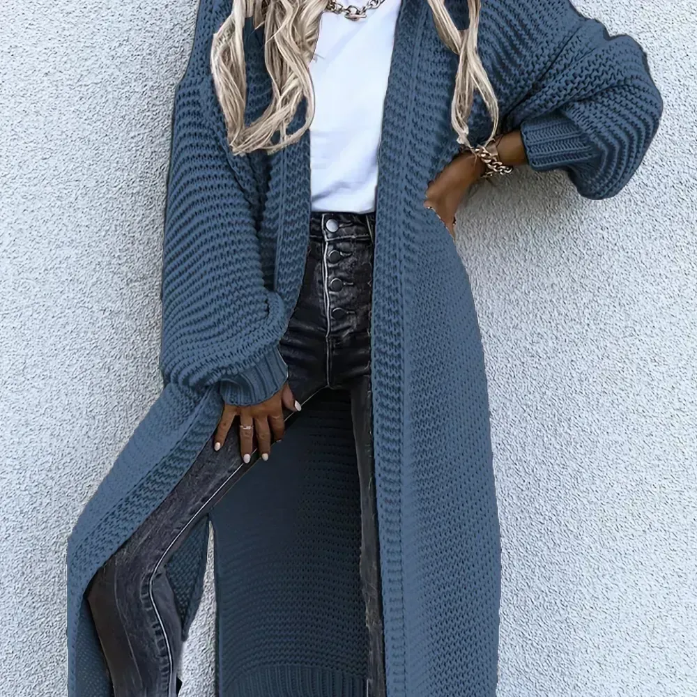 Solid Open Front Side Split Cardigan, Casual Long Sleeve Cardigan For Spring & Fall, Women's Clothing