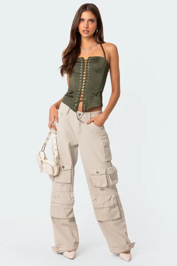 Ola Satin Lace Up Corset