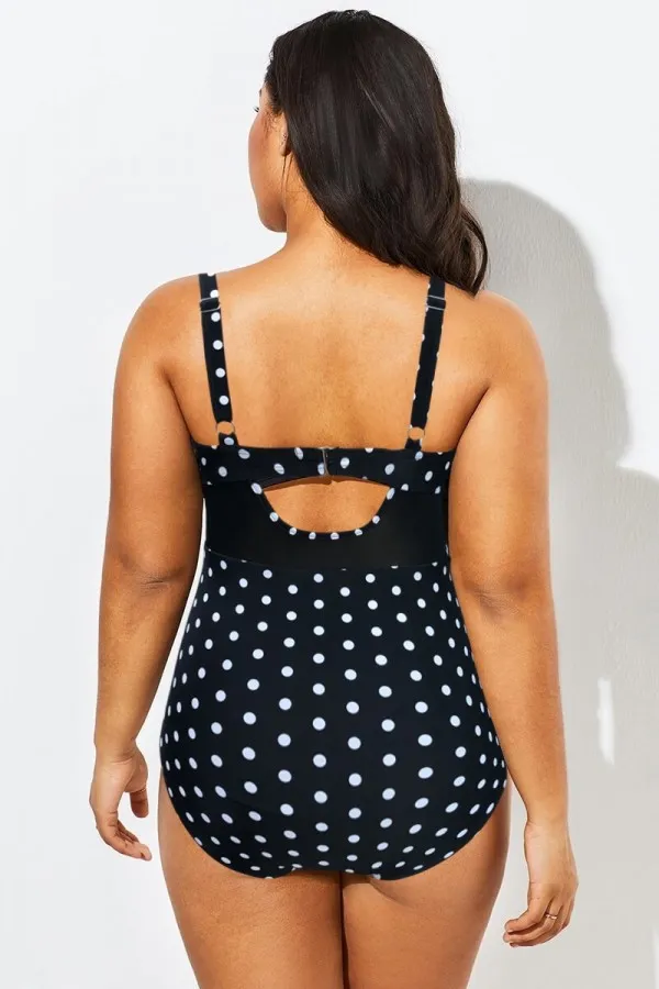 Polka Dot V-Neck Cutout One Piece Swimsuit