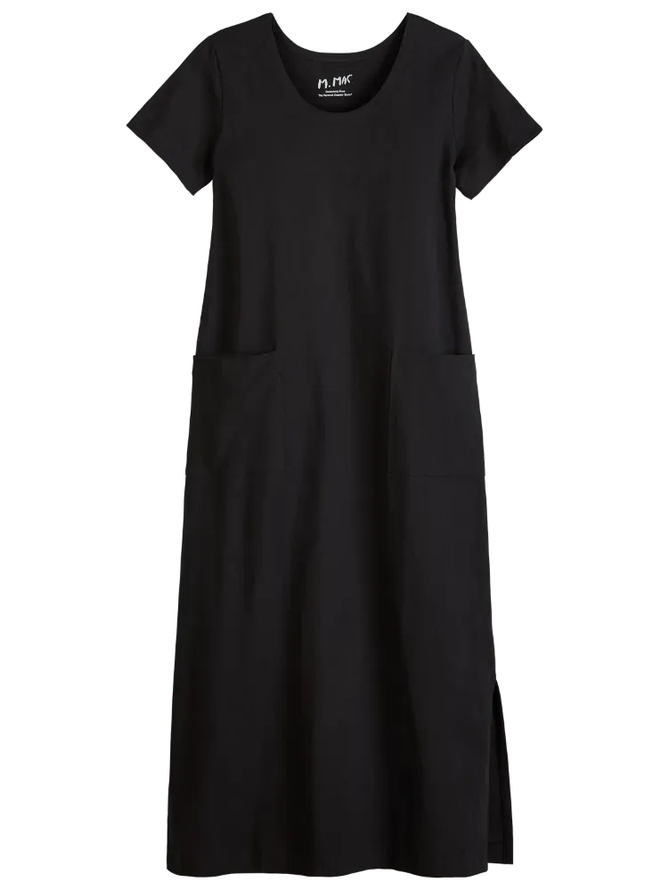 M.MAC Solid Cotton Knit Ankle-Length Dress With Pockets