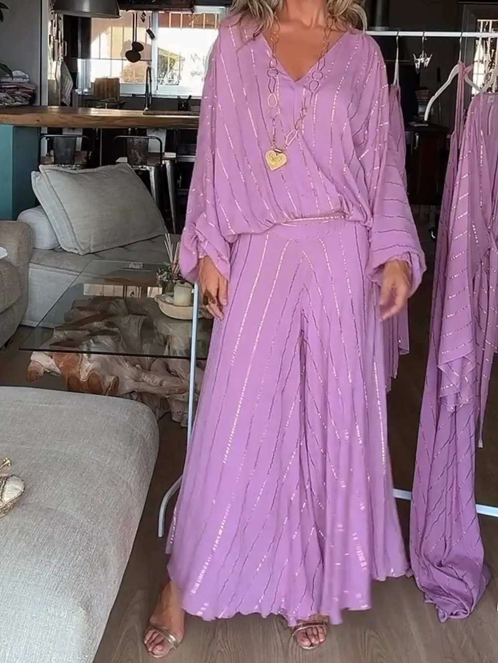 Women's Bohemian V Neck Pants Suit