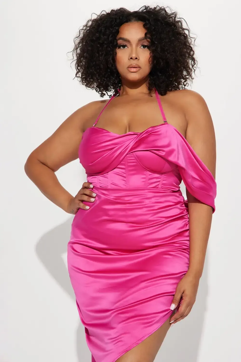 Ever After Satin Midi Dress - Hot Pink