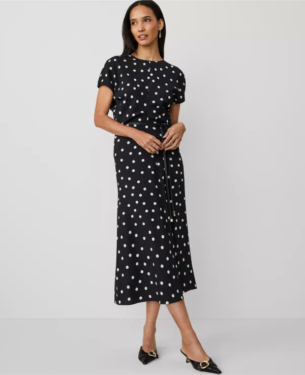 Dotted Crepe Column Midi Dress