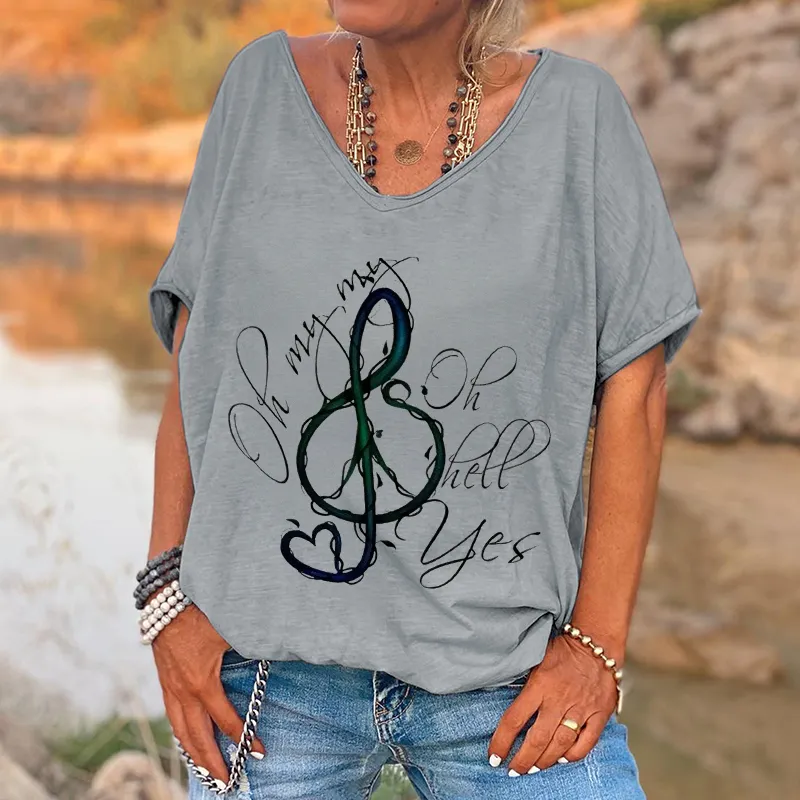 Musical Symbol Printed Basic T-shirt For Women