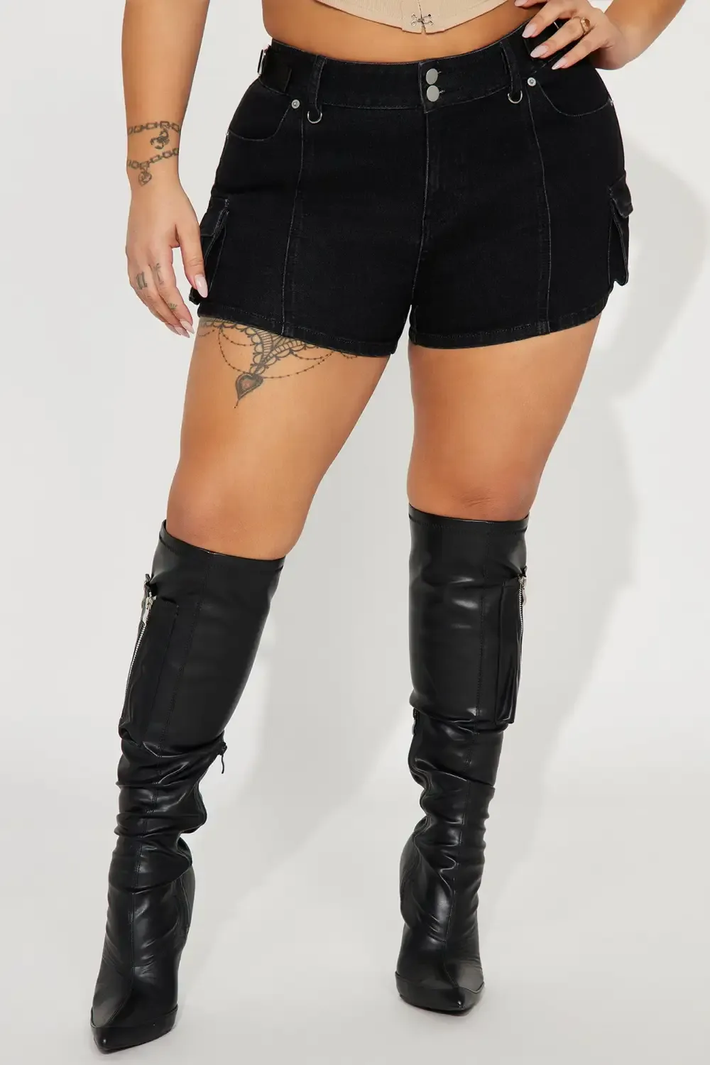 On Your Block Cargo Denim Shorts - Black