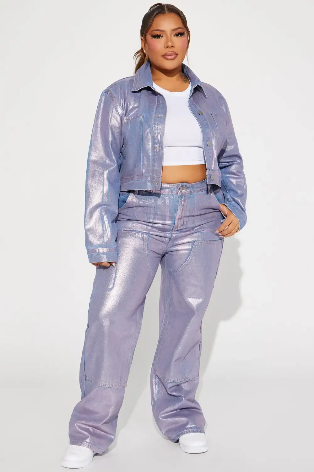 Big Time Magic Metallic Coated Denim Jacket - Pink