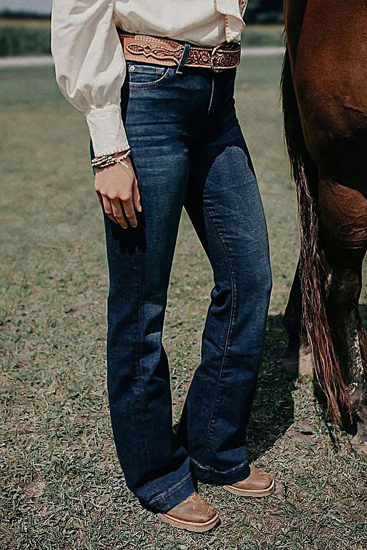 Wash Braided Decor Mid Rise Flare Jeans Without Belt