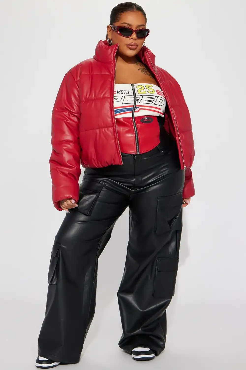 Vixen Faux Leather Puffer Jacket - Red