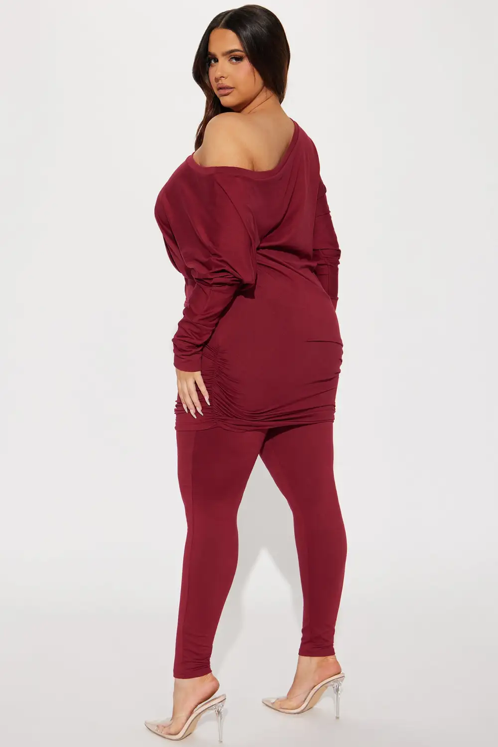 Camila Off Shoulder Legging Set - Wine