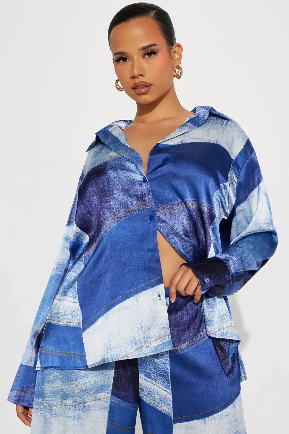 In A Denim Mood Satin Pant Set - Blue/combo
