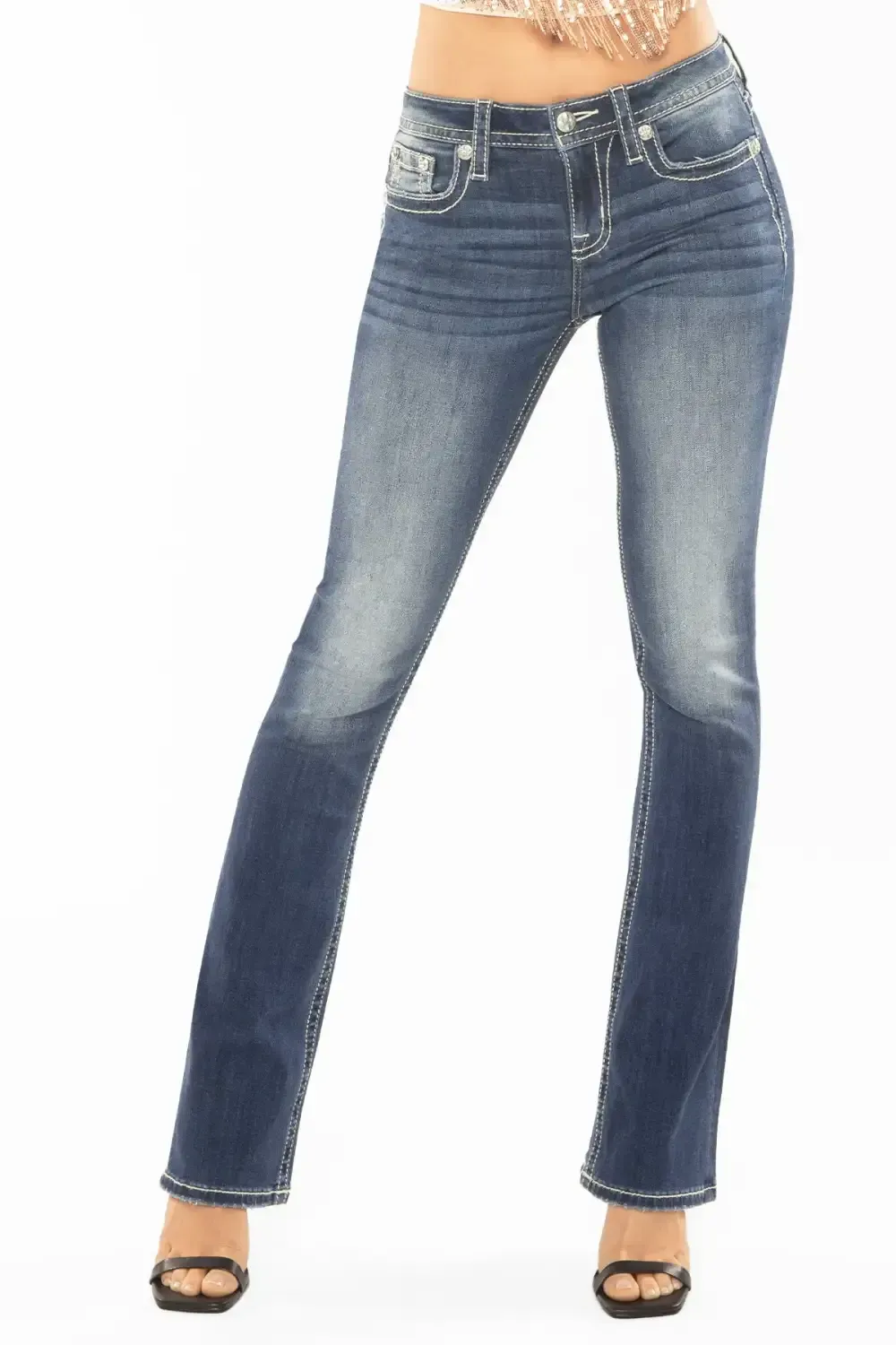 Metallic Floral Bootcut Jeans