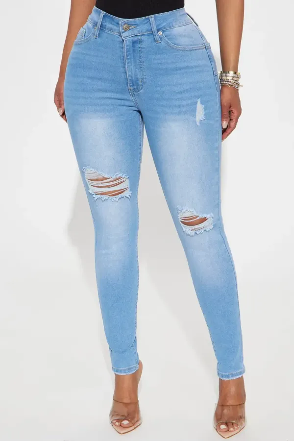 Got Spunk Destroyed High Stretch Skinny Jeans - Light Wash