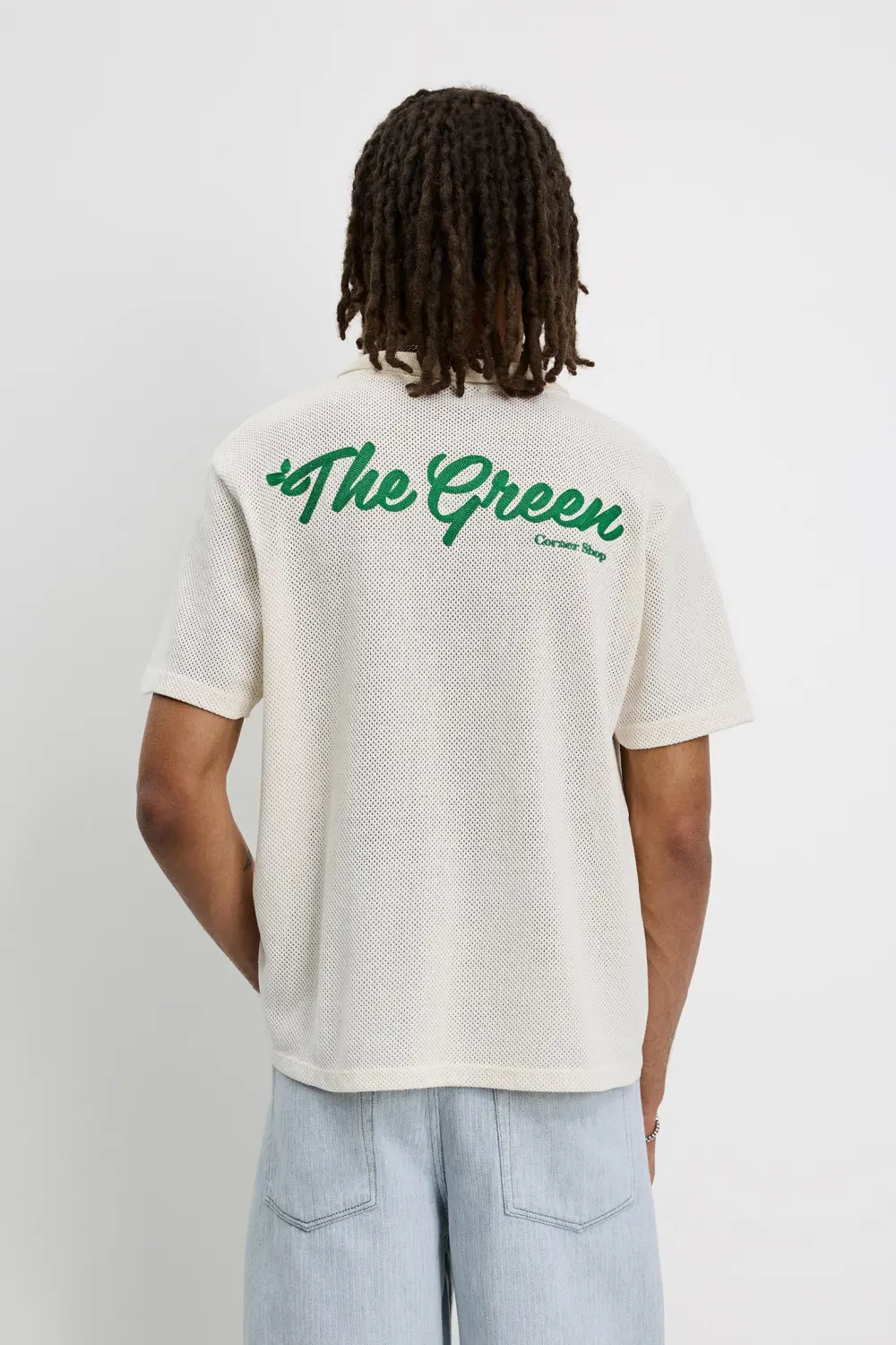 Semi-sheer fabric graphic polo shirt