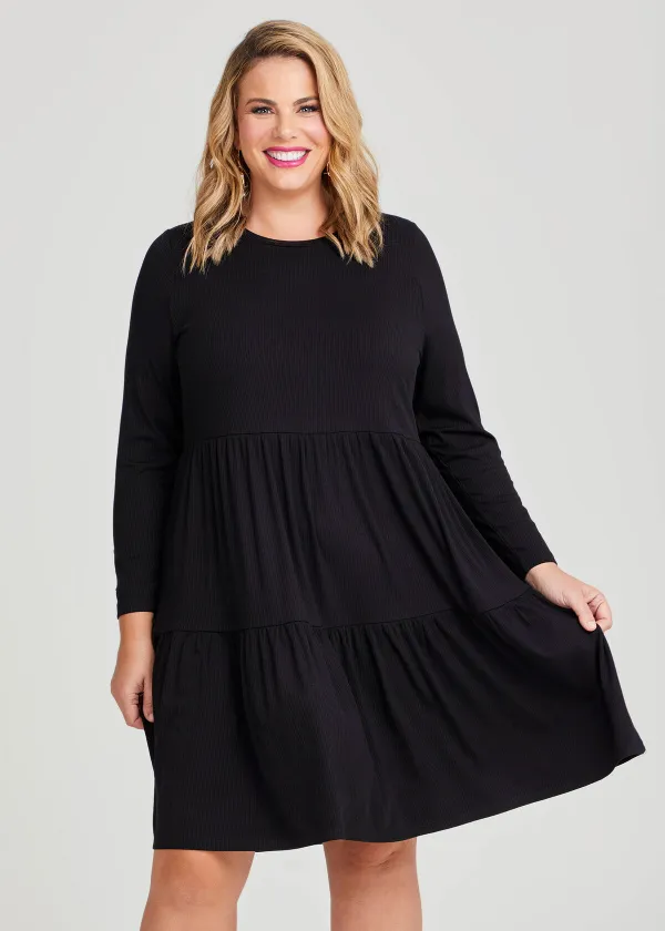 Natural Mini Rib Tiered Dress