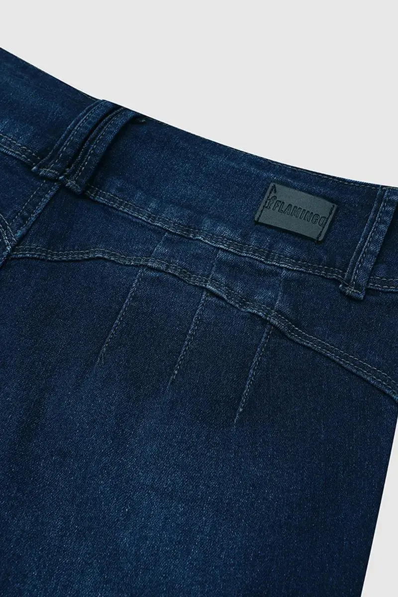 Wash Button Detail High Waist Bermuda Denim Shorts