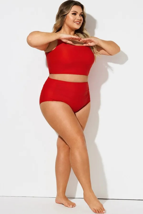 Red Elegant High Waist Brief For Lady