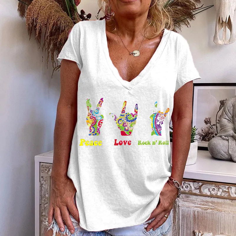 Peace Love Rock N'roll Featured Printed Graphic Tees