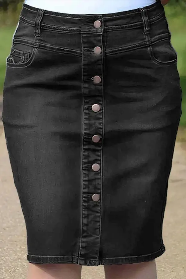 Wash Button Down Stitch Detail Denim Skirt
