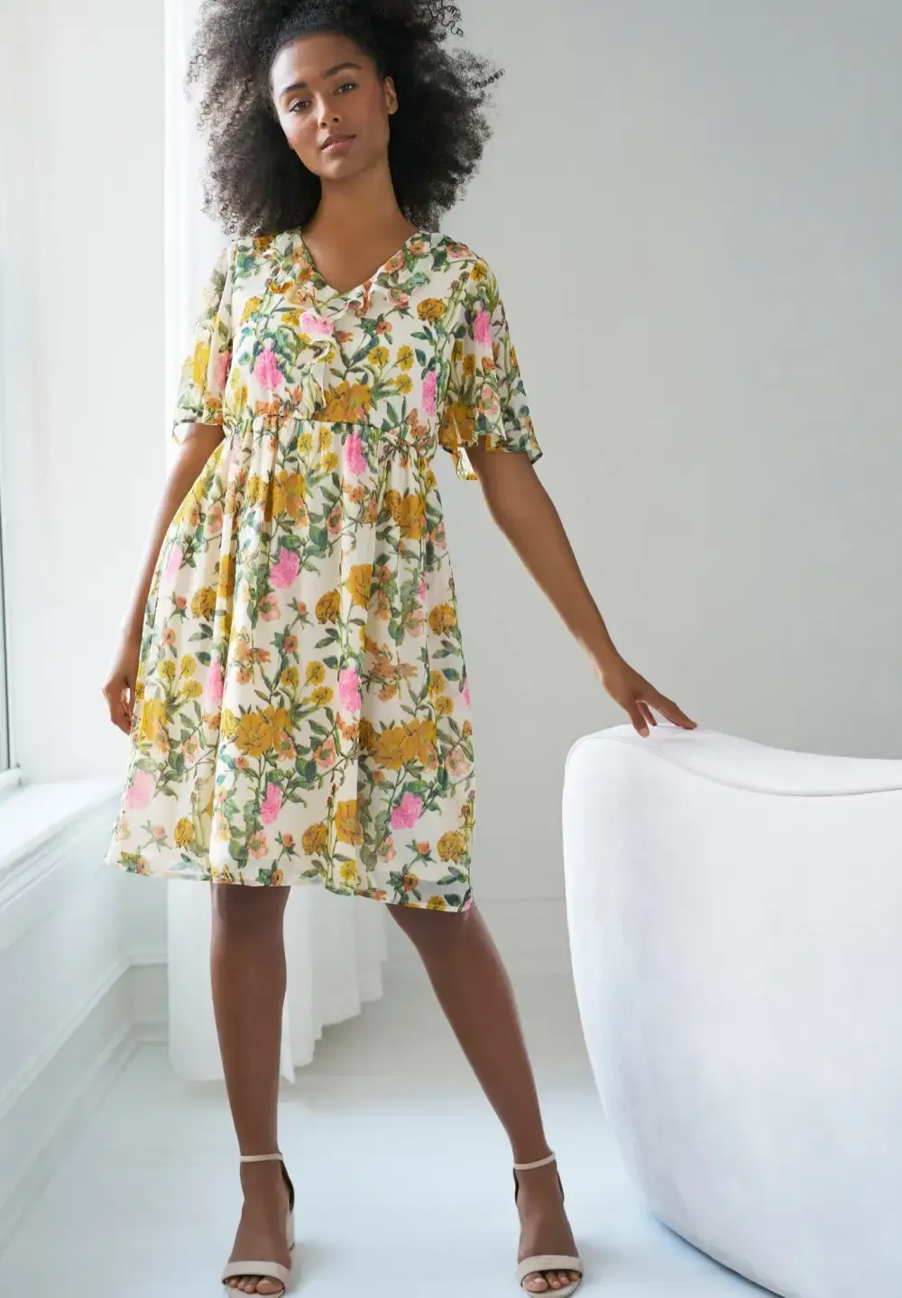 Ruffled V-Neck Empire Dress