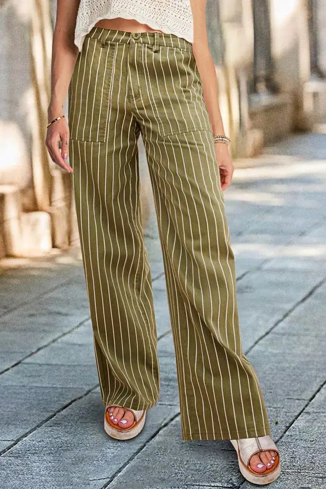 Striped Pattern Low Waist Straight Leg Pants