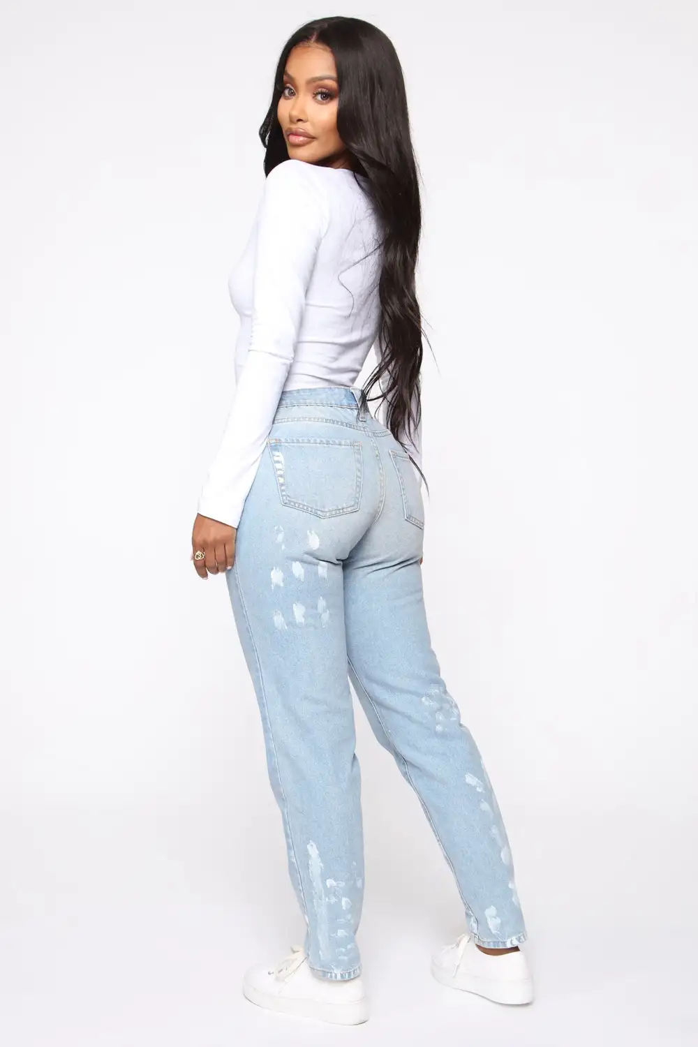 No Brainer Long Sleeve V Neck Tee - White