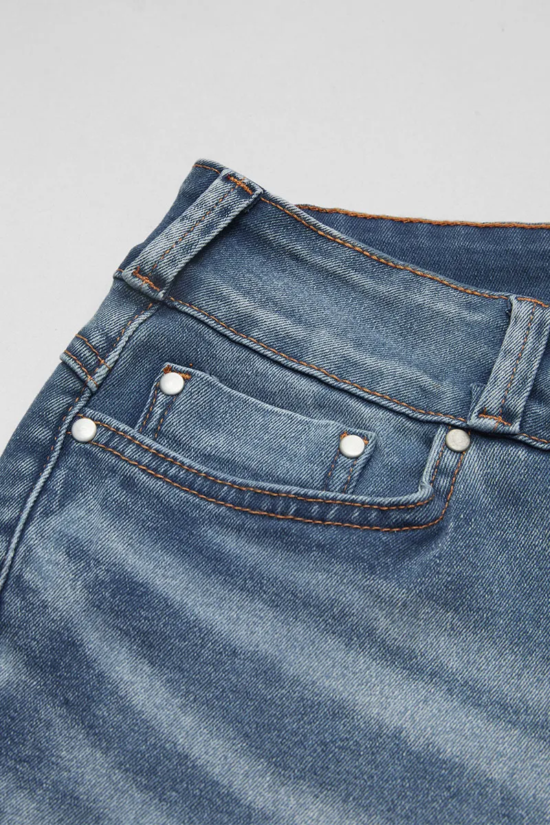Split Hem Stitch Detail High Rise Capri Jeans