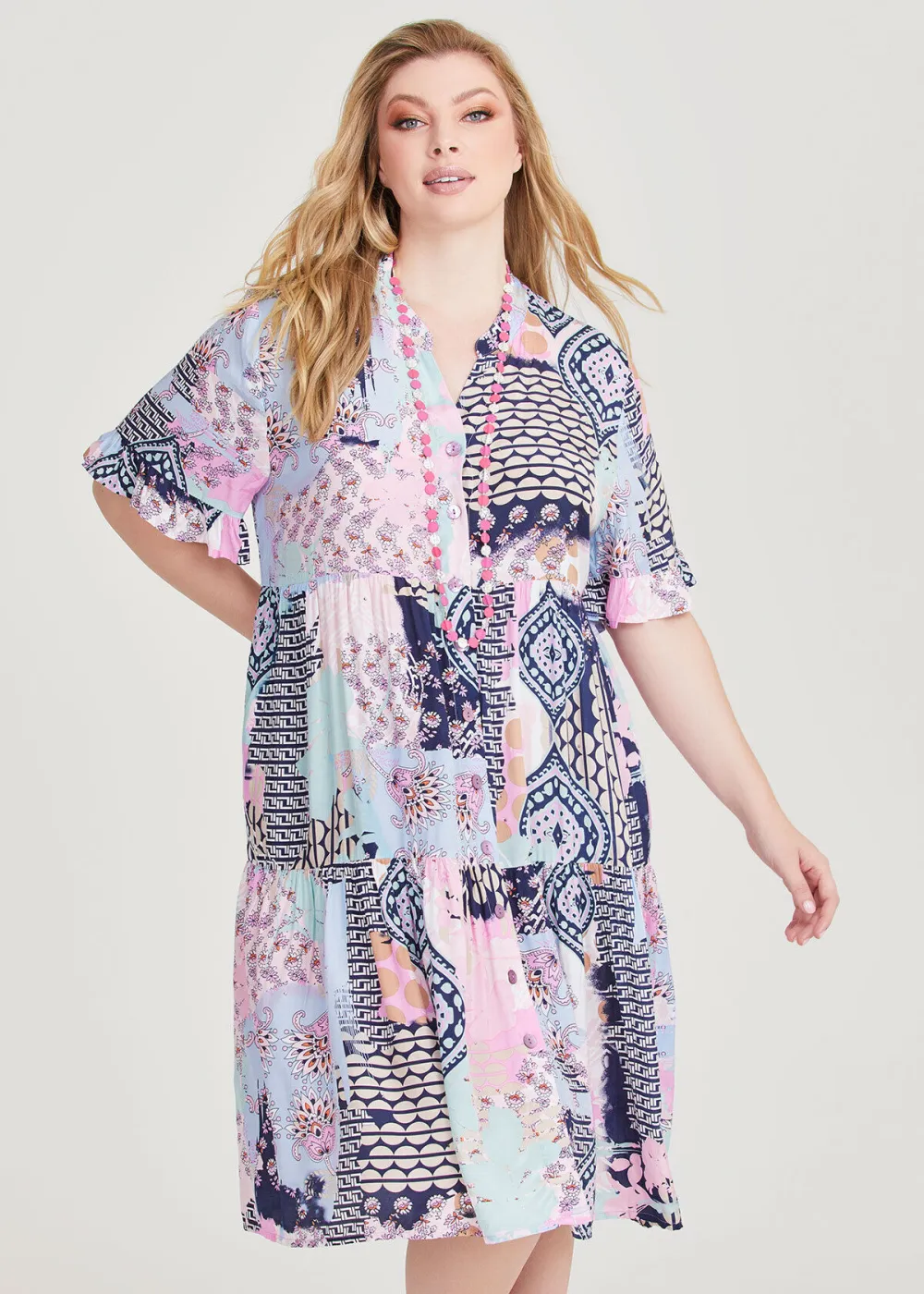 Sky Natural Tier Shirt Dress