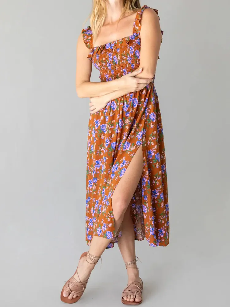 Women's Casual Floral Print Cotton And Linen Dress