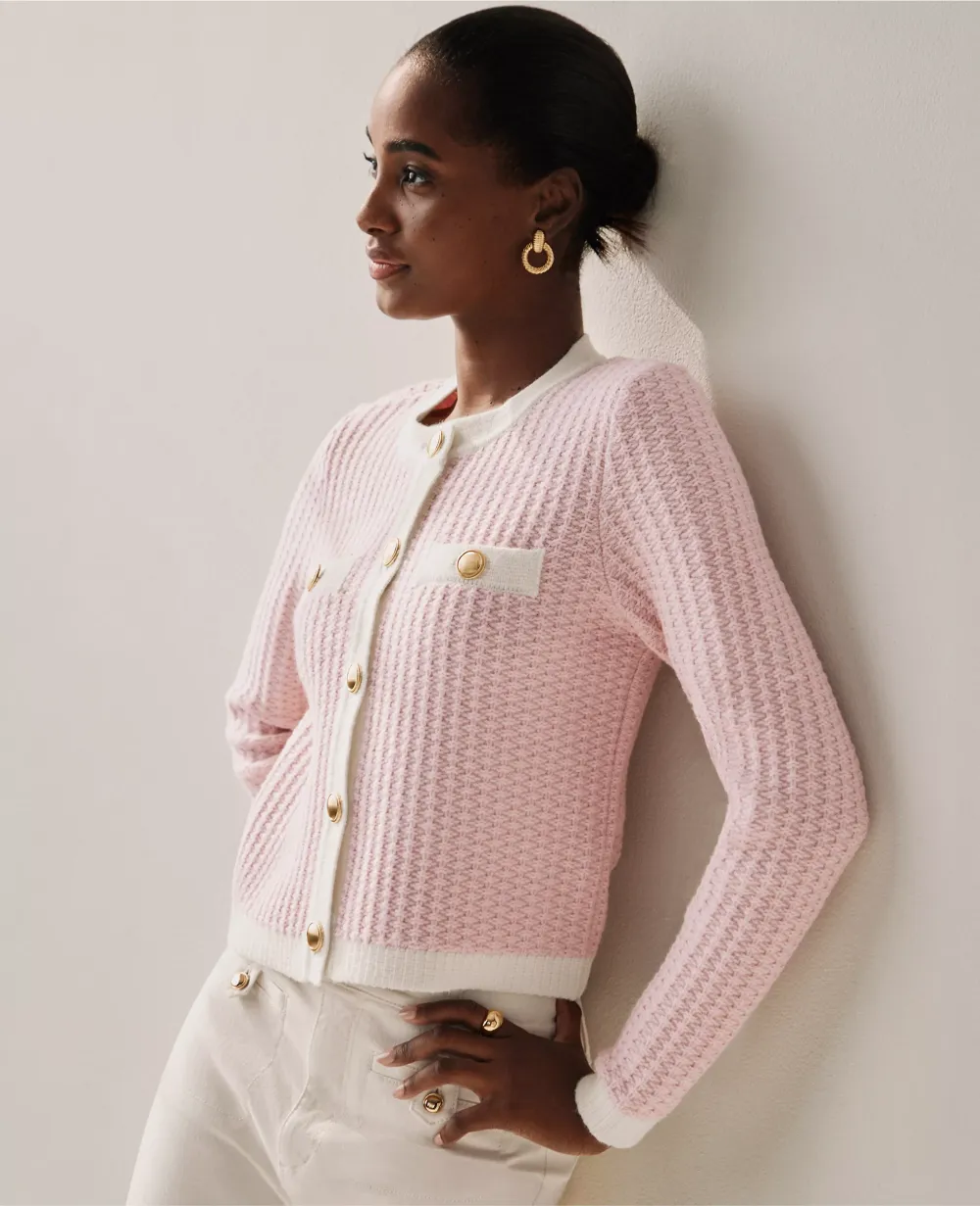 Textured-Stitch Sweater Jacket