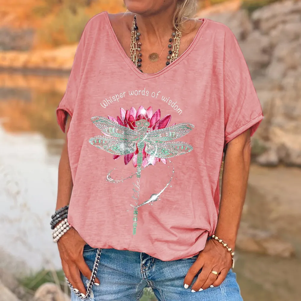 Whisper Words Of Wisdom Printed Dragonfly T-shirt