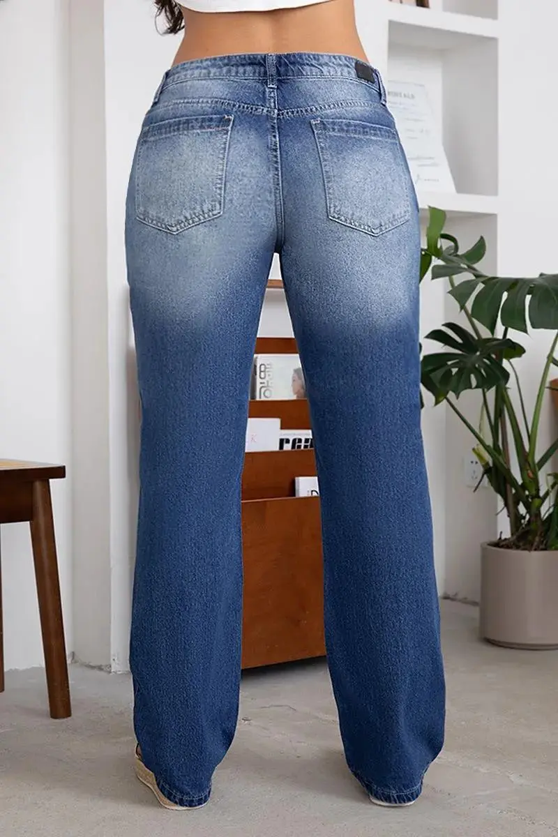 Wash High Stretch Low Waist Straight Leg Jeans