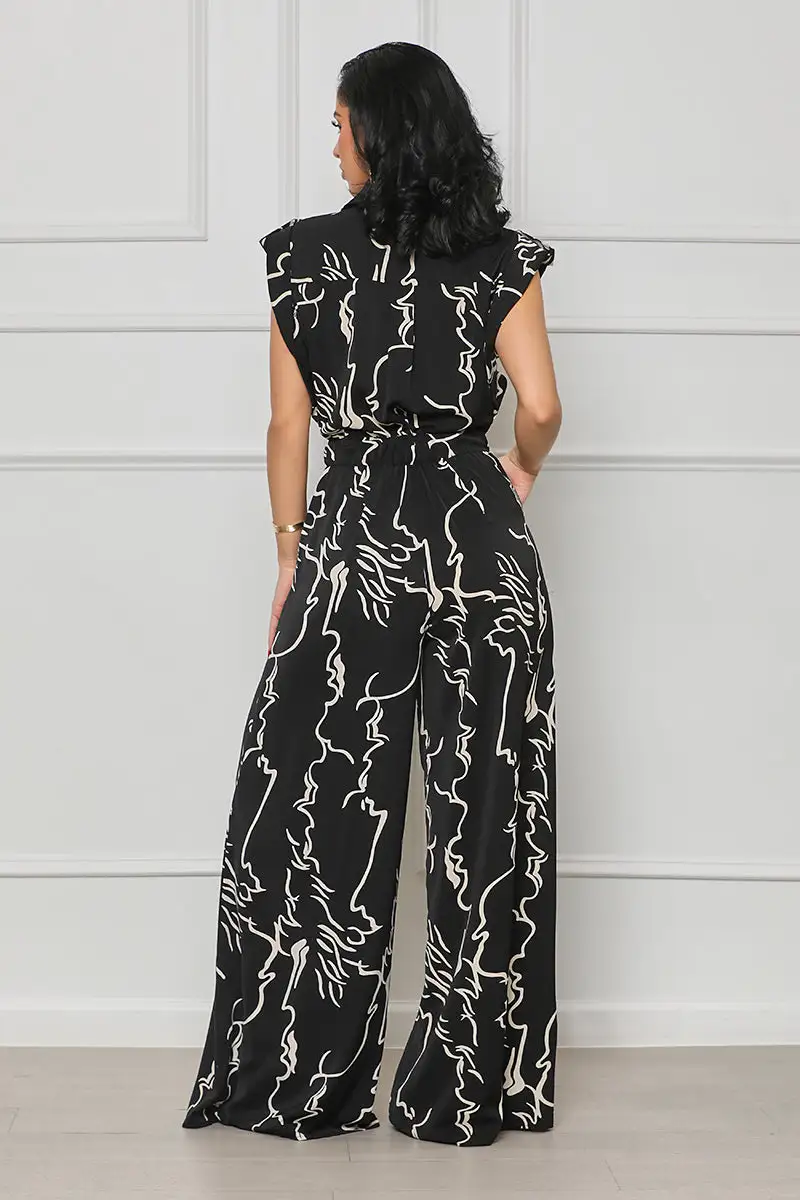 Lead The Way Button Up Jumpsuit (Black Multi)
