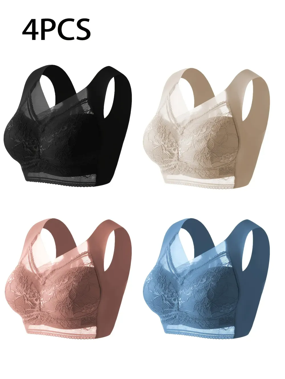 4pcs of mixed color Women's lace contrast underwear