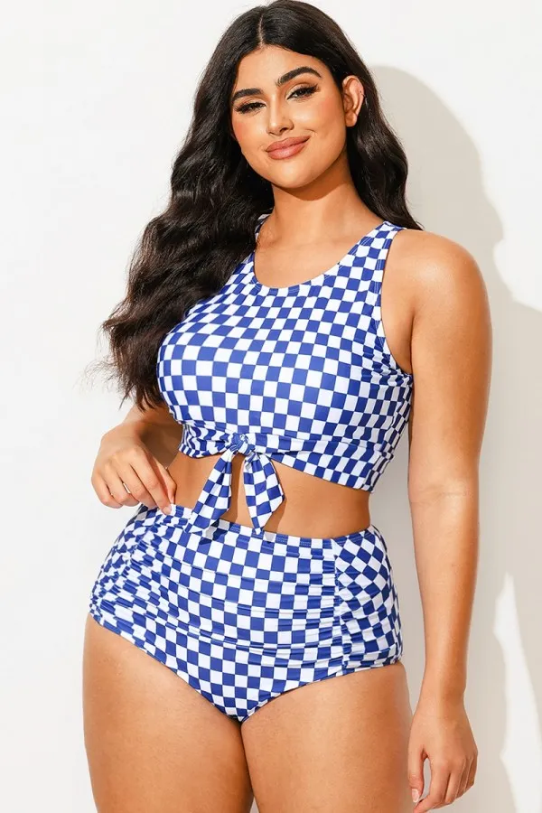 Black & White Striped Knotted Crop Bikini Top