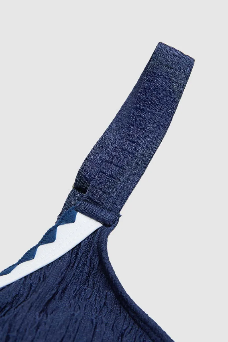 Contrast Binding Textured Bikini Set