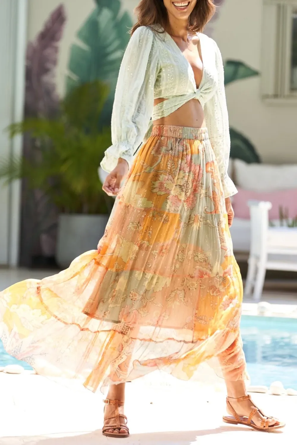 Multicolor Tie Dye High Waisted Maxi Skirt