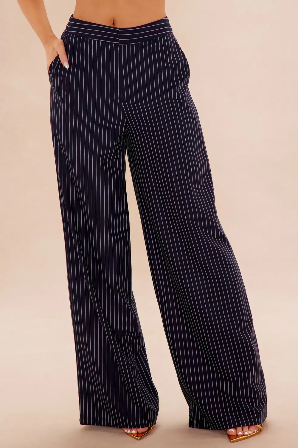 Let's Talk Business Pinstripe Blazer Suit Set - Navy/combo