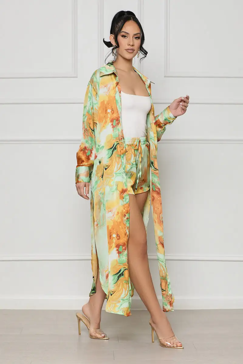 Meadow Mist Kimono Short Set (Orange Multi)