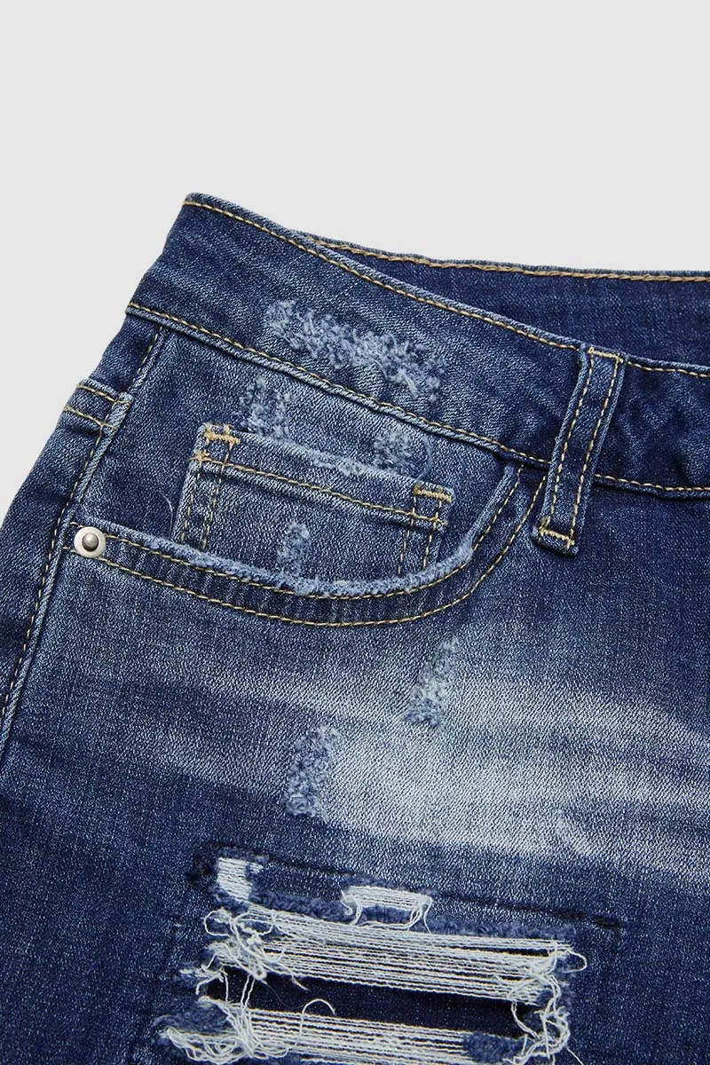 Cut Out Roll Hem High Waist Straight Leg Jeans