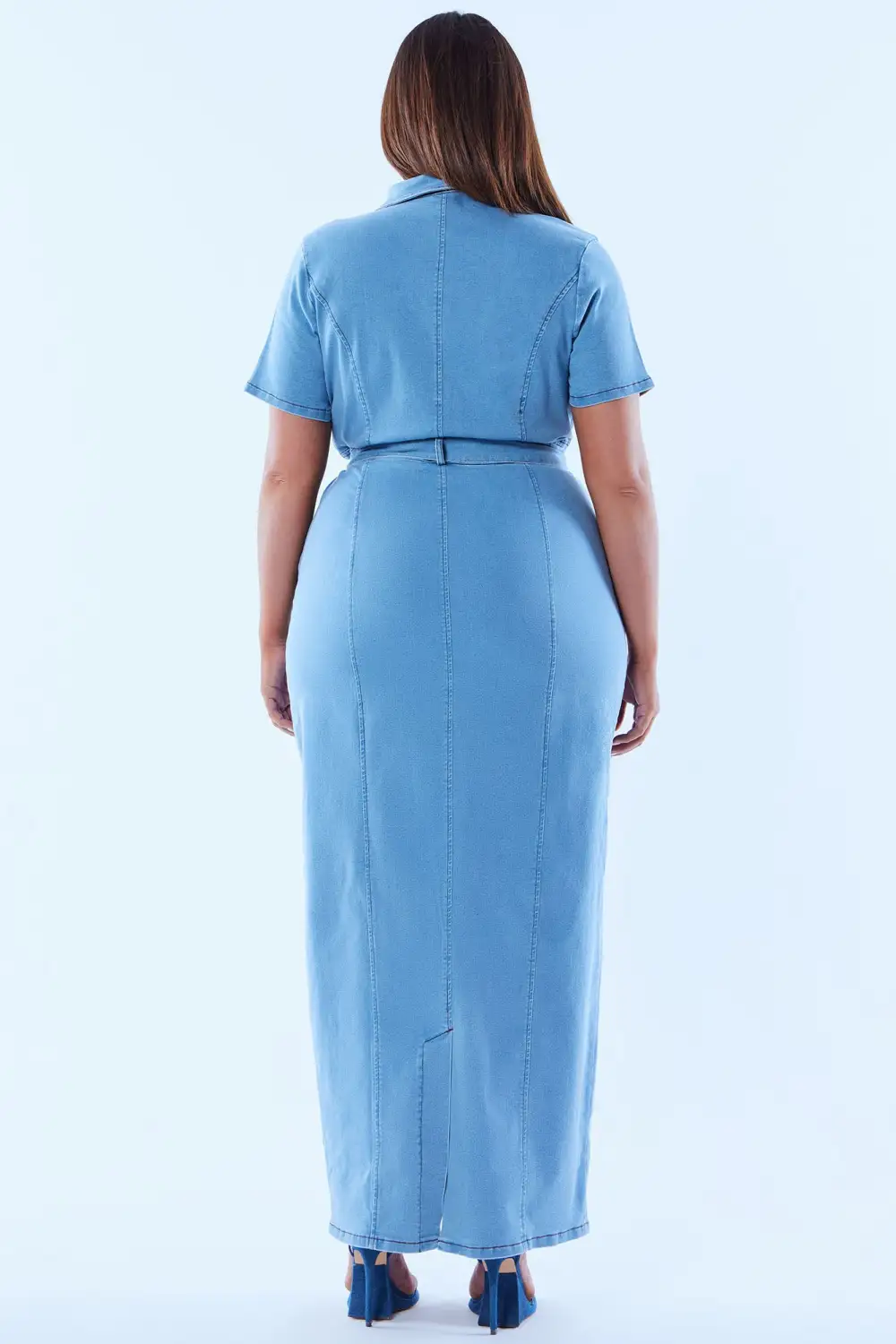 Alyana Short Sleeve Denim Maxi Dress - Medium Wash