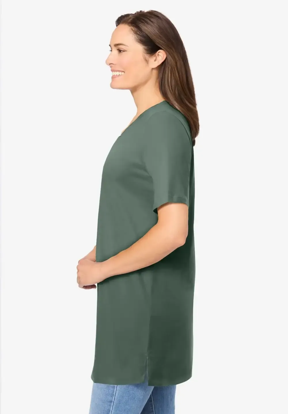 Perfect Short-Sleeve Shirred V-Neck Tunic