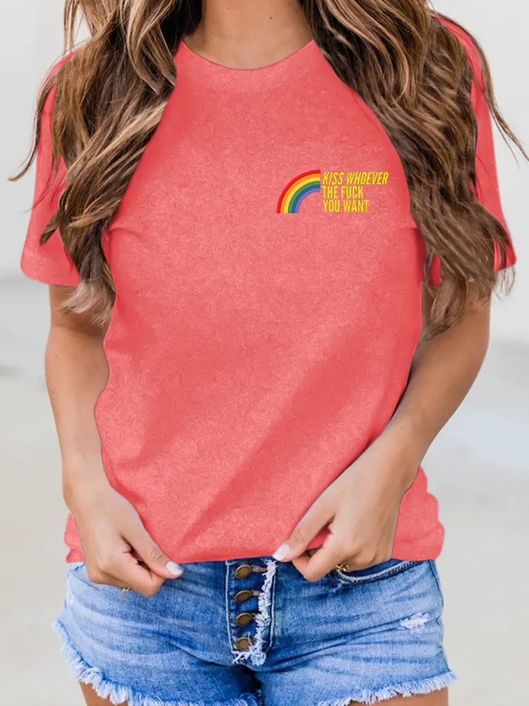 Women'S Kiss Whoever The Fuck You Want Round-Neck Short-Sleeved T-Shirt