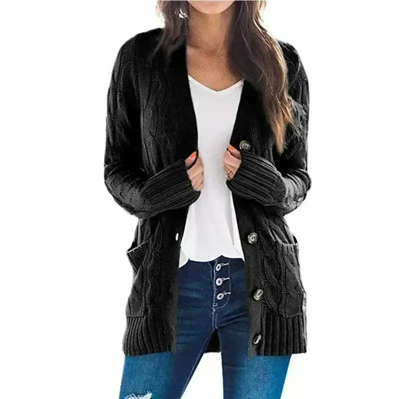 Casual Cardigan Solid Color Twist Button  Sweater